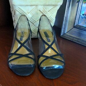 Bandolino kitten heel black fabric sandal 7.5